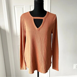 Anthropologie  T.La Waffle Knit V Neck Keyhole Long Sleeve Shirt Top